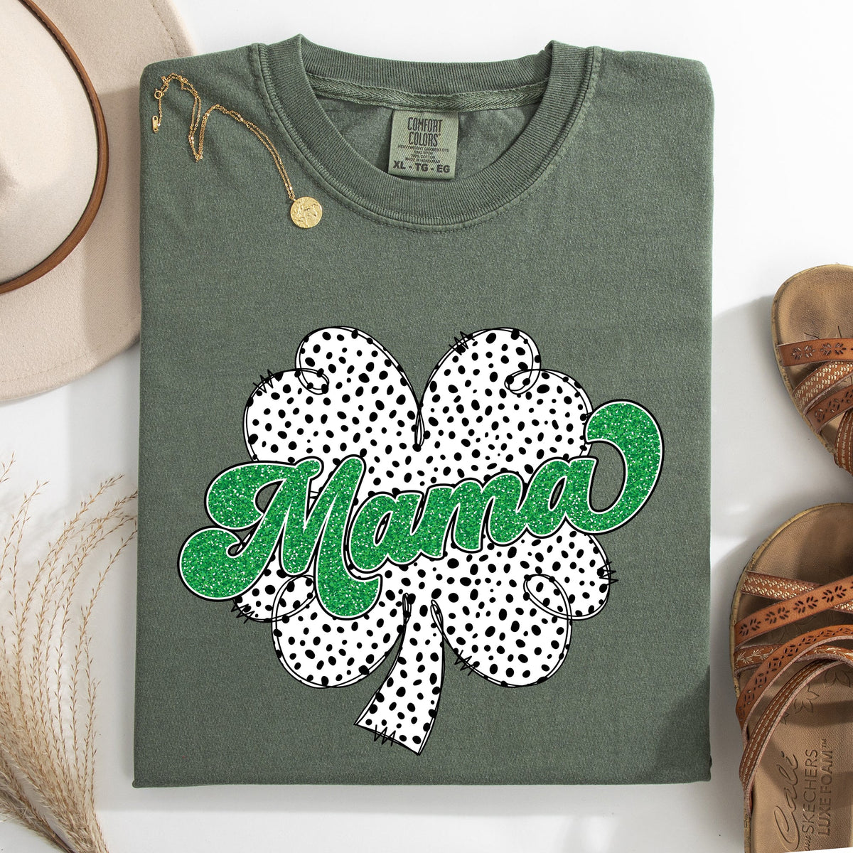 Mama Dalmatian Print St Patrick's Day Shamrock Clover Lucky Leprechaun Comfort Colors Tee