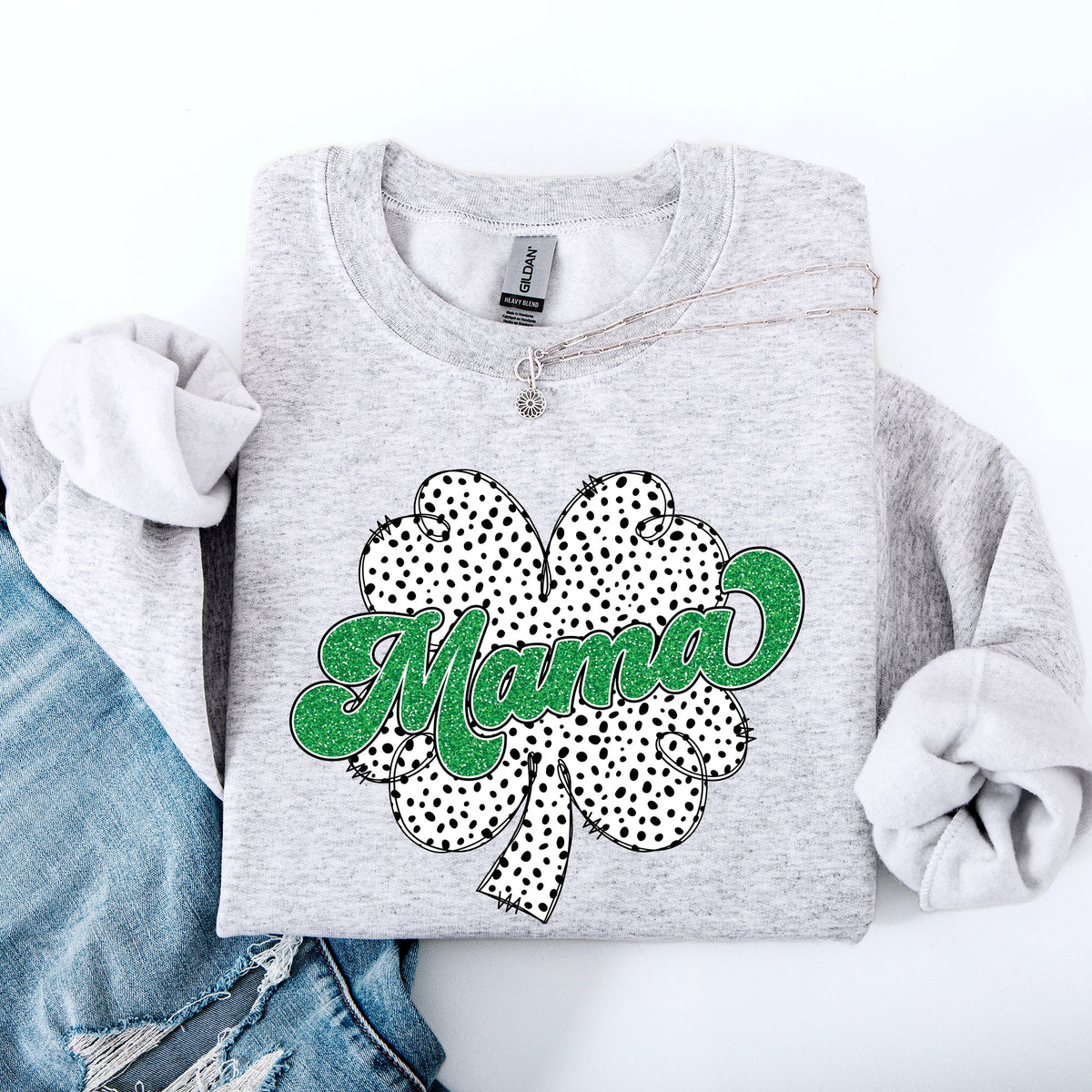 Mama Dalmatian Print St Patrick's Day Shamrock Clover Lucky Leprechaun Sweatshirt