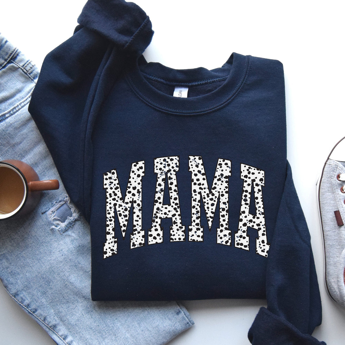 Mama Dalmatian Print Varsity Retro Vintage Bold Graphic Statement Cozy Everyday Wear Sweatshirt