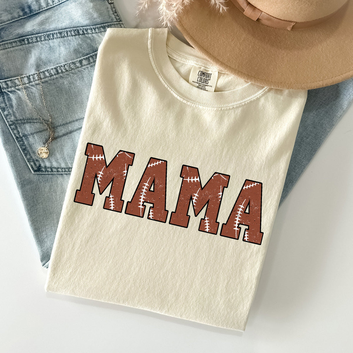 Mama Football Sports Game Day Big Game Touchdown Tailgate Party Comfort Colors Tee