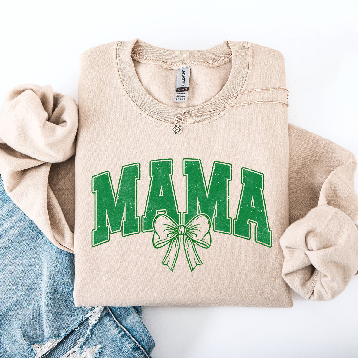 Mama, Green Bow, St Patrick's Day, Shamrock, Clover, Lucky, Leprechaun Sweatshirt