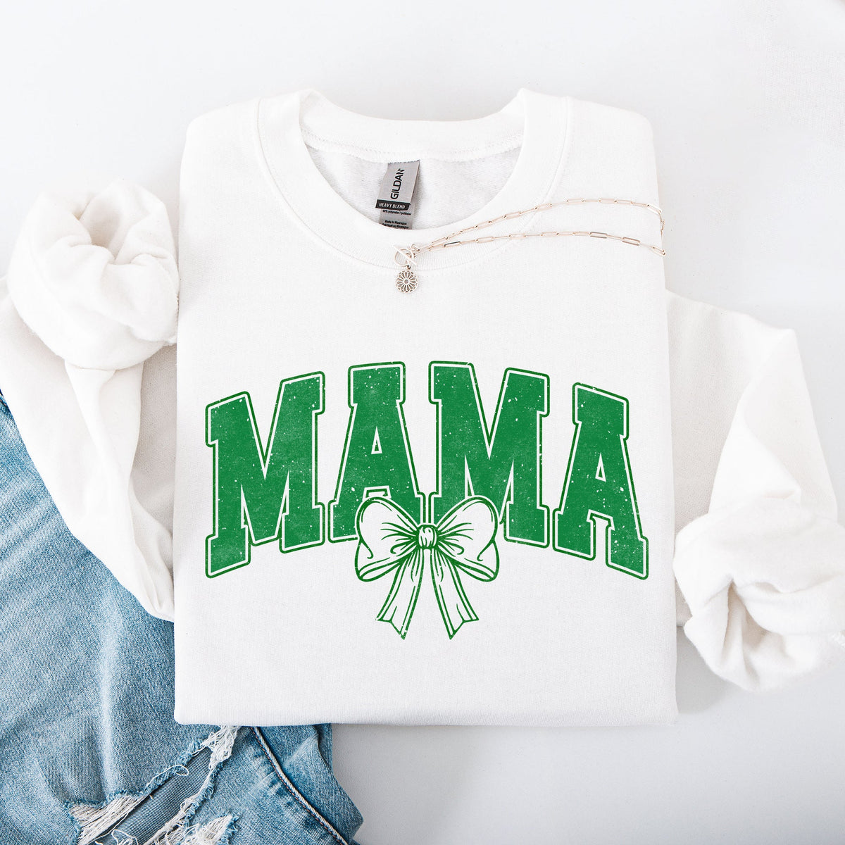 Mama, Green Bow, St Patrick's Day, Shamrock, Clover, Lucky, Leprechaun Sweatshirt