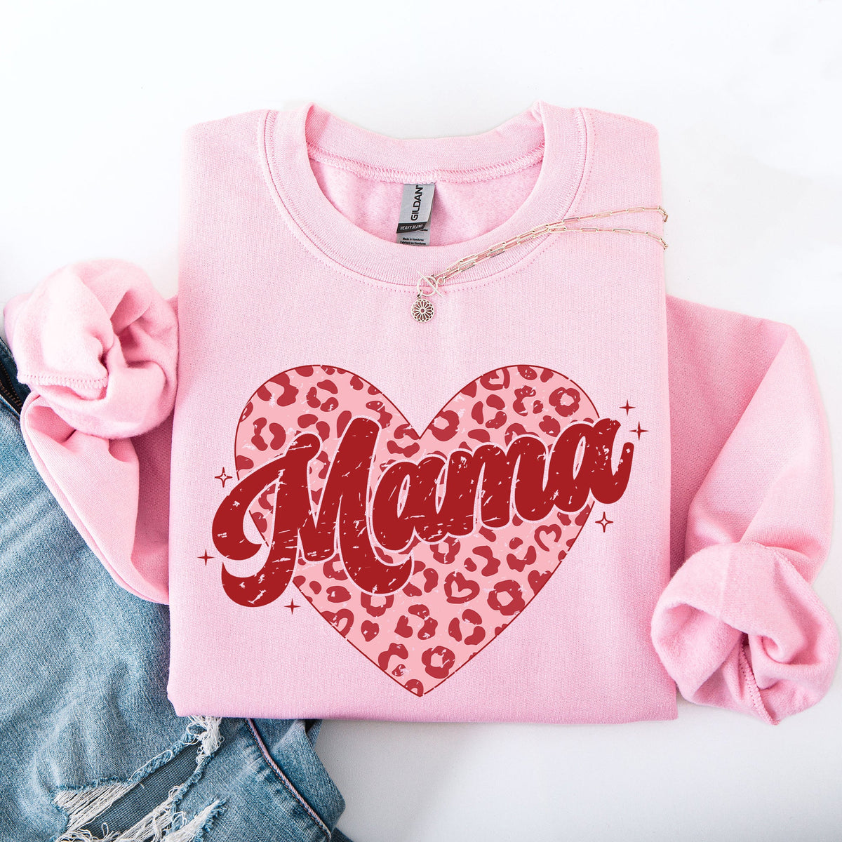 Mama Leopard Print Hearts Valentine's Day Love Pattern For Moms Cozy Fleece Sweatshirt