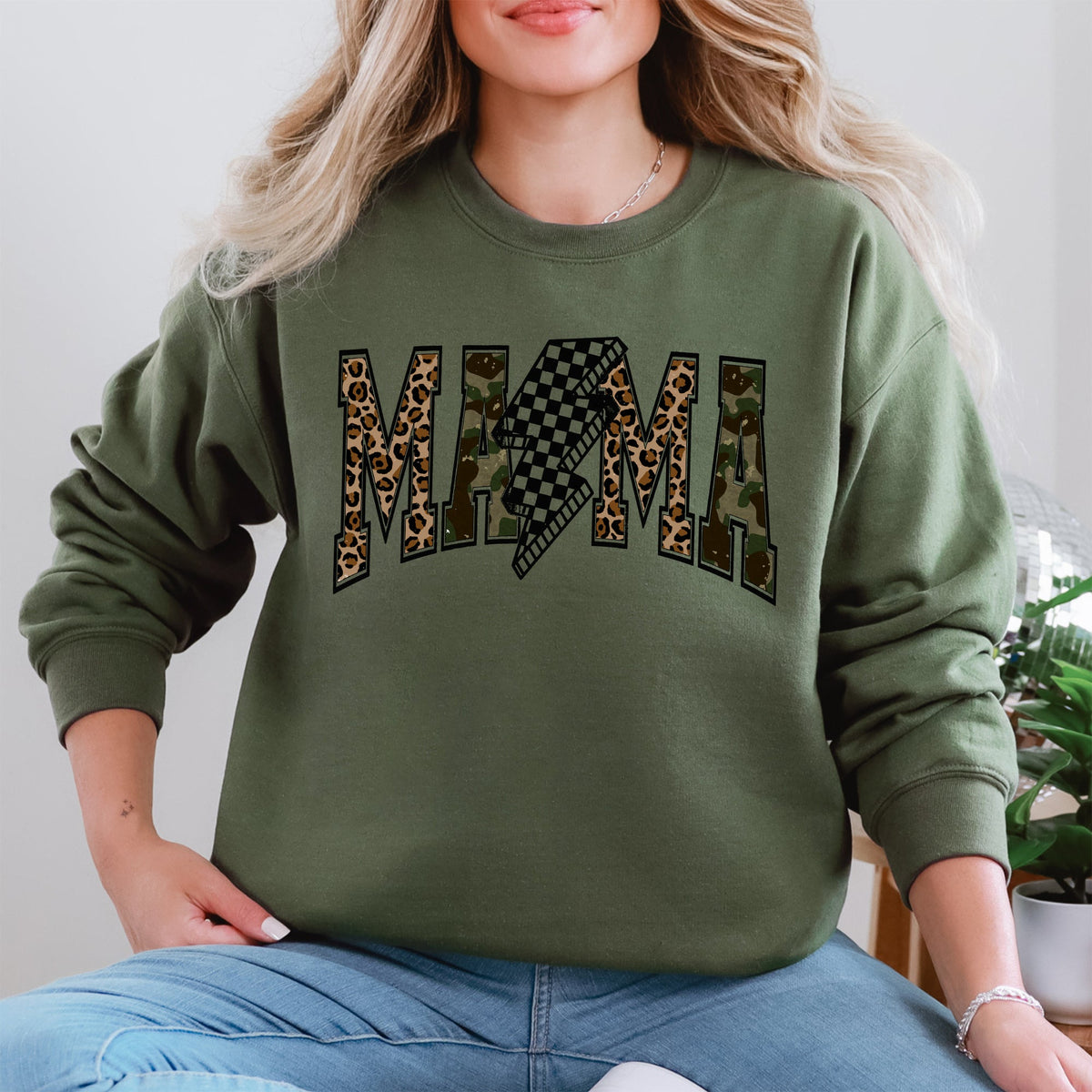 Mama Leopard Print Camouflage Checkered Lightning Bolt Mother's Day Edition Cozy Sweatshirt