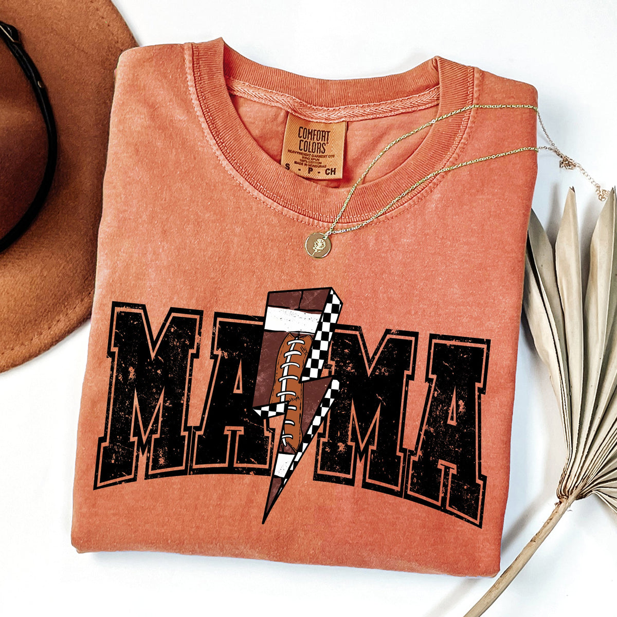 Mama Lightning Bolt Checkered Football Sports Game Day Tailgate Party Comfort Colors Tee