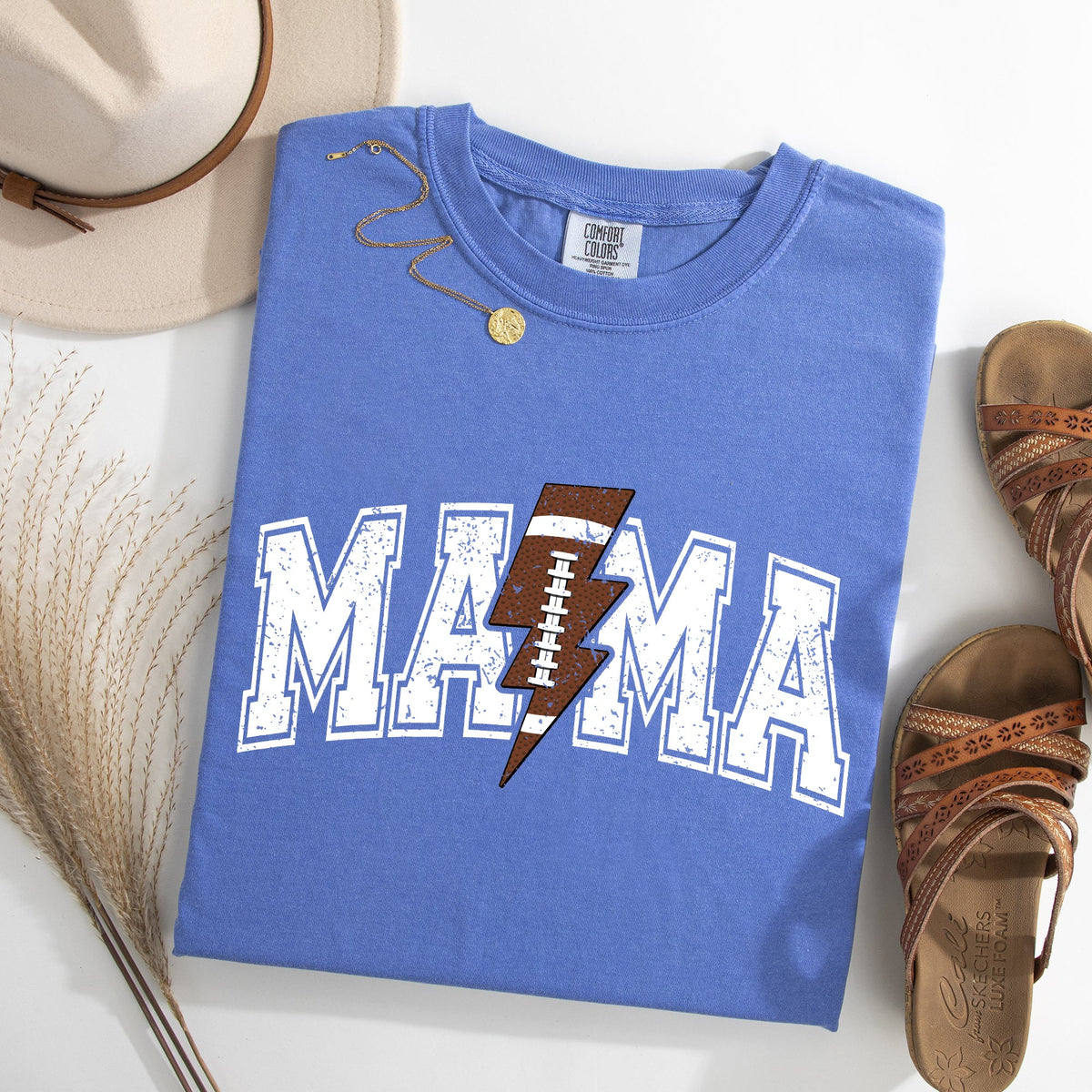 Mama Lightning Bolt Football Sports Game Day Big Game Touchdown Tailgate Party Comfort Colors Tee