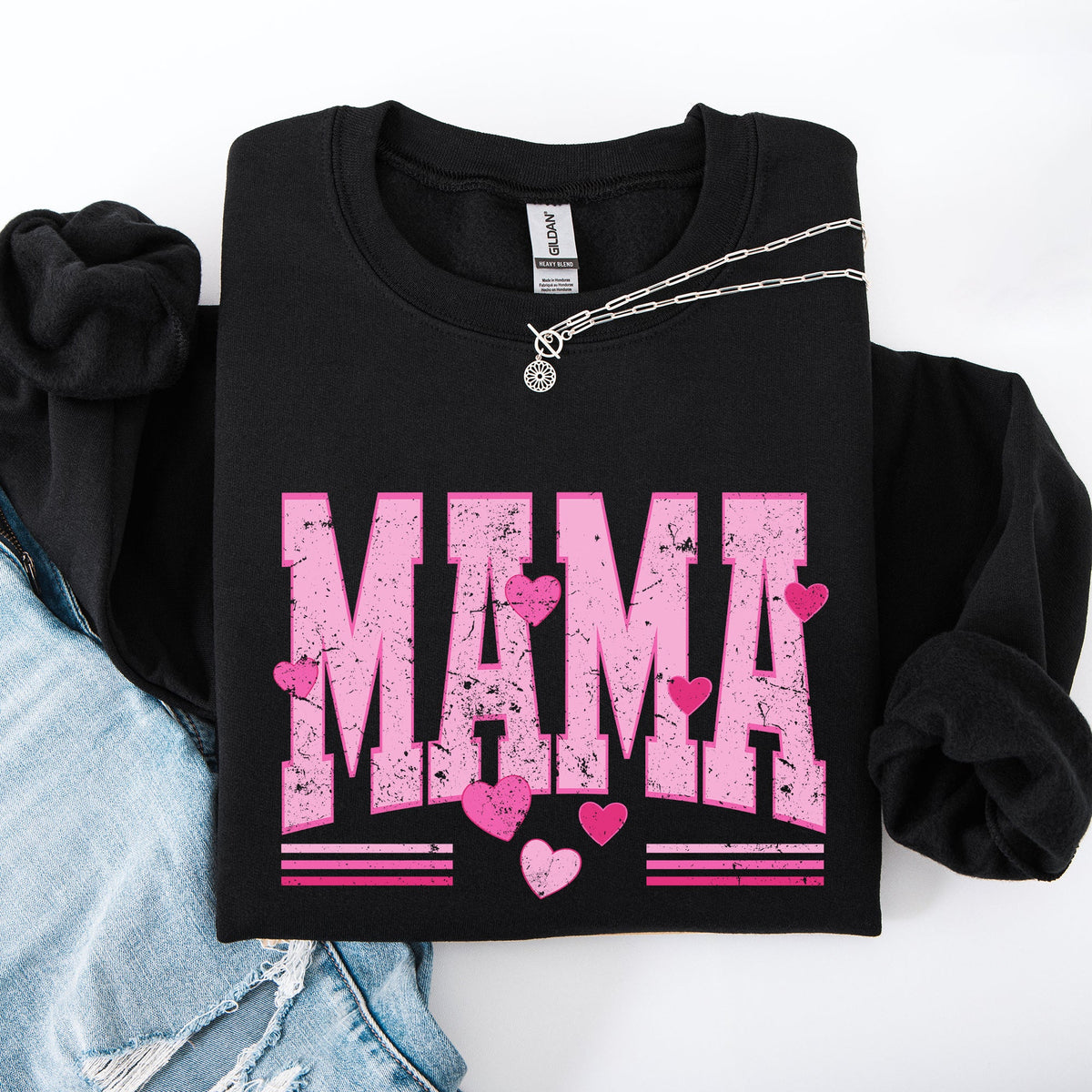Mama Love Valentine's Day Hearts Stripes Cozy Family Love Message Warmth And Togetherness Theme Sweatshirt