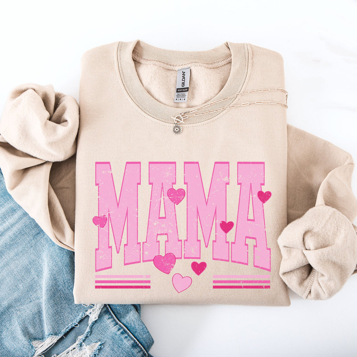 Mama Love Valentine's Day Hearts Stripes Cozy Family Love Message Warmth And Togetherness Theme Sweatshirt