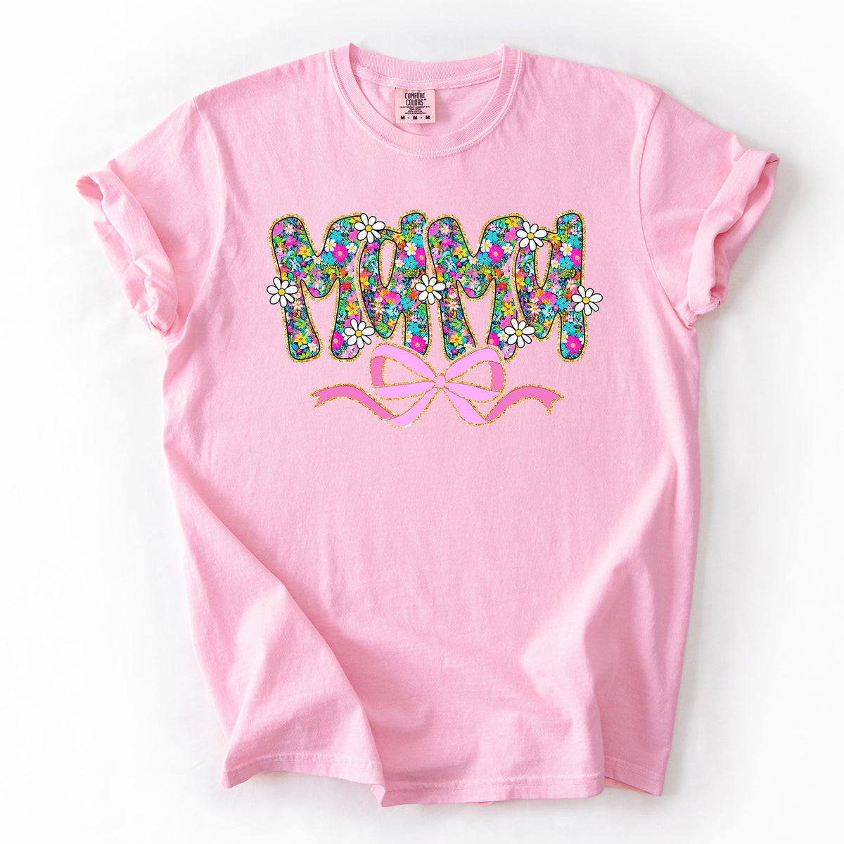 Mama Floral Ribbon Bow Mother's Day Pastel Bouquet Bright Colorful Flowers Comfort Colors Tee