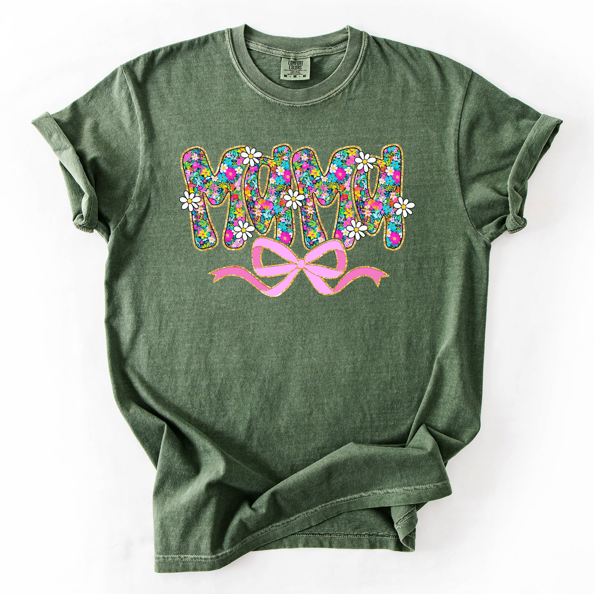 Mama Floral Ribbon Bow Mother's Day Pastel Bouquet Bright Colorful Flowers Comfort Colors Tee
