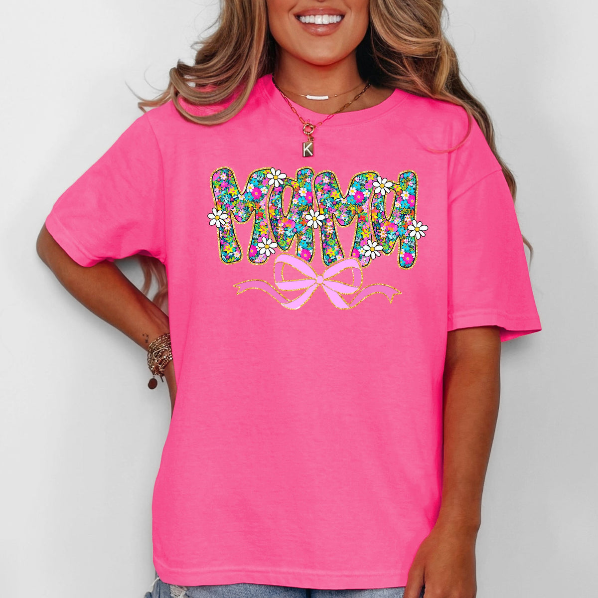 Mama Floral Ribbon Bow Mother's Day Pastel Bouquet Bright Colorful Flowers Comfort Colors Tee