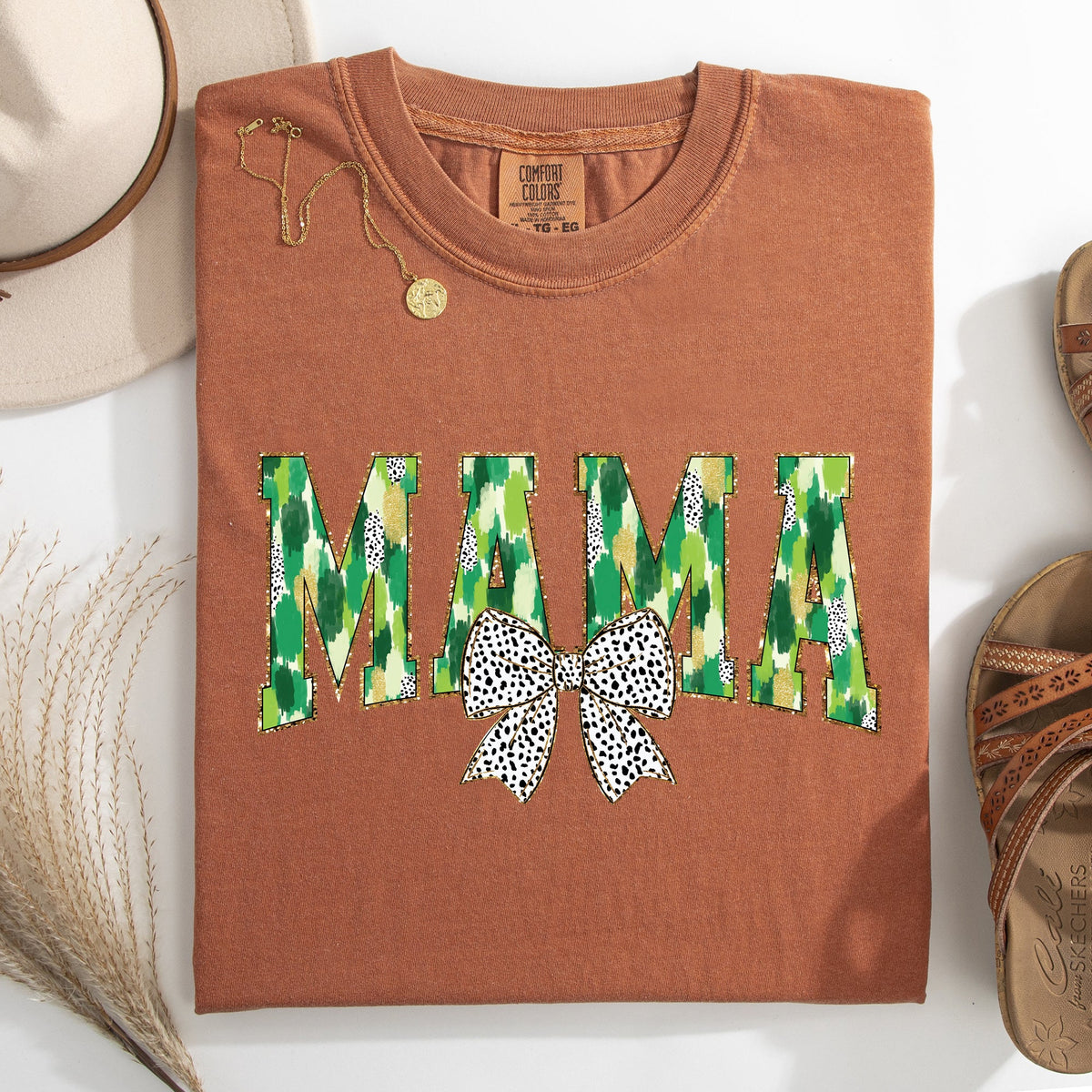 Mama Painted Dalmatian Bow St Patrick's Day Shamrock Clover Lucky Leprechaun Comfort Colors Tee