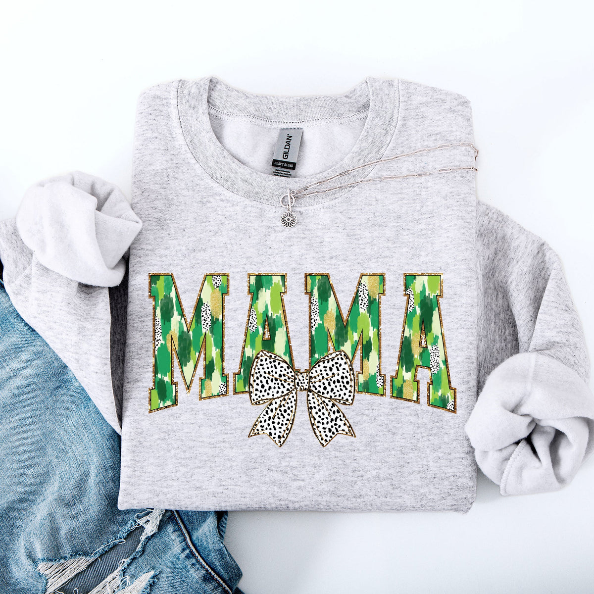 Mama Painted Dalmatian Bow St Patrick's Day Shamrock Clover Lucky Leprechaun Sweatshirt