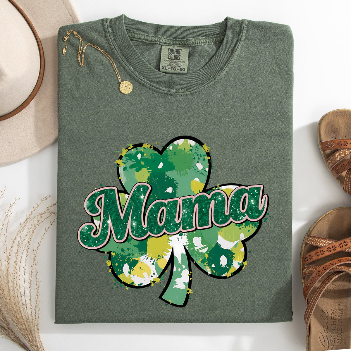 Mama Painted St Patrick's Day Shamrock Clover Lucky Leprechaun Comfort Colors Tee