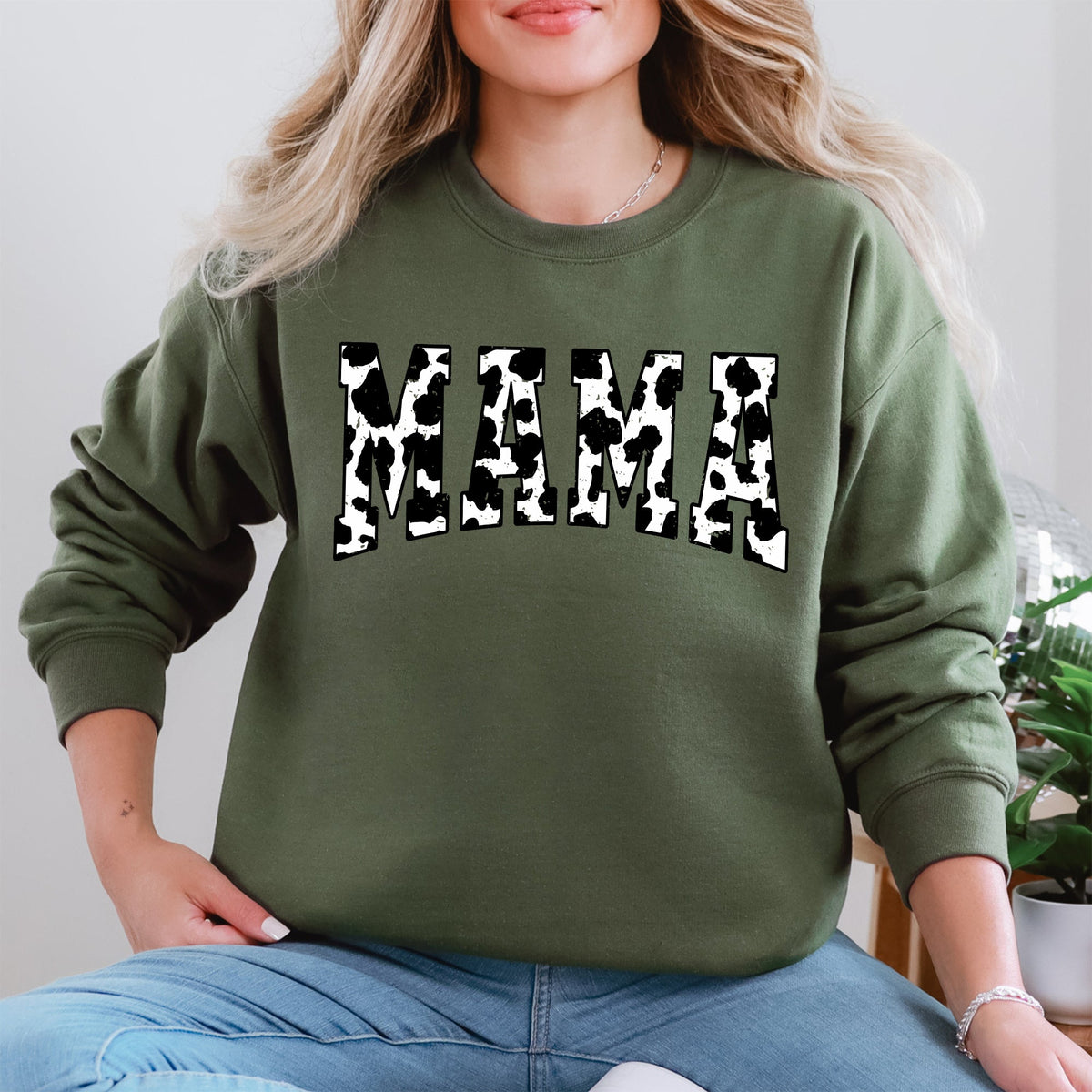 Mama Retro Cow Print Varsity Mother's Day Sweatshirt
