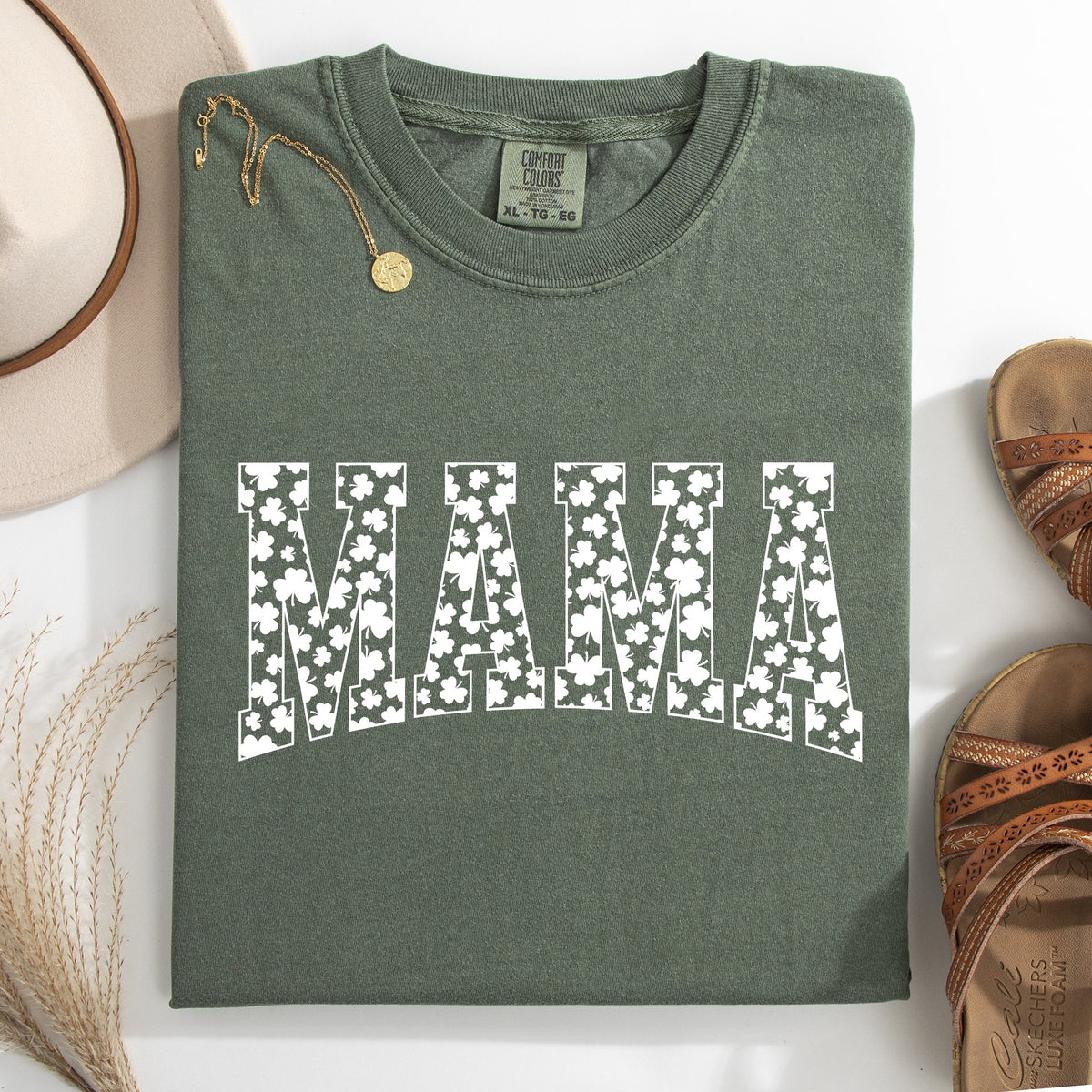 Mama Varsity Leprechaun St Patrick's Day Shamrock Clover Lucky Comfort Colors Tee