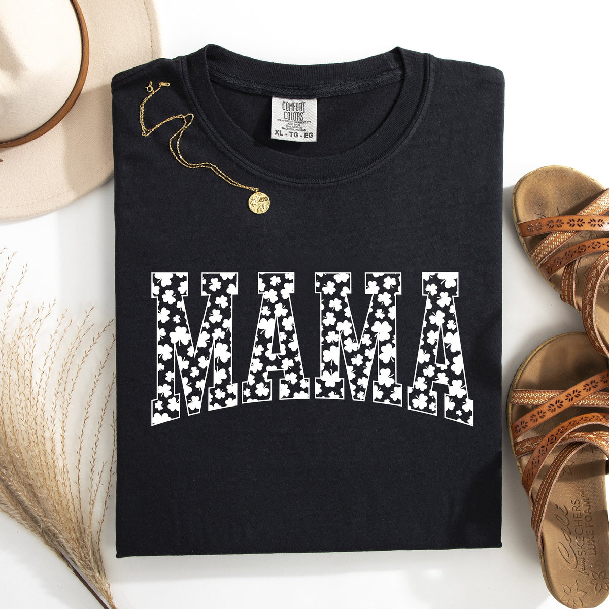 Mama Varsity Leprechaun St Patrick's Day Shamrock Clover Lucky Comfort Colors Tee