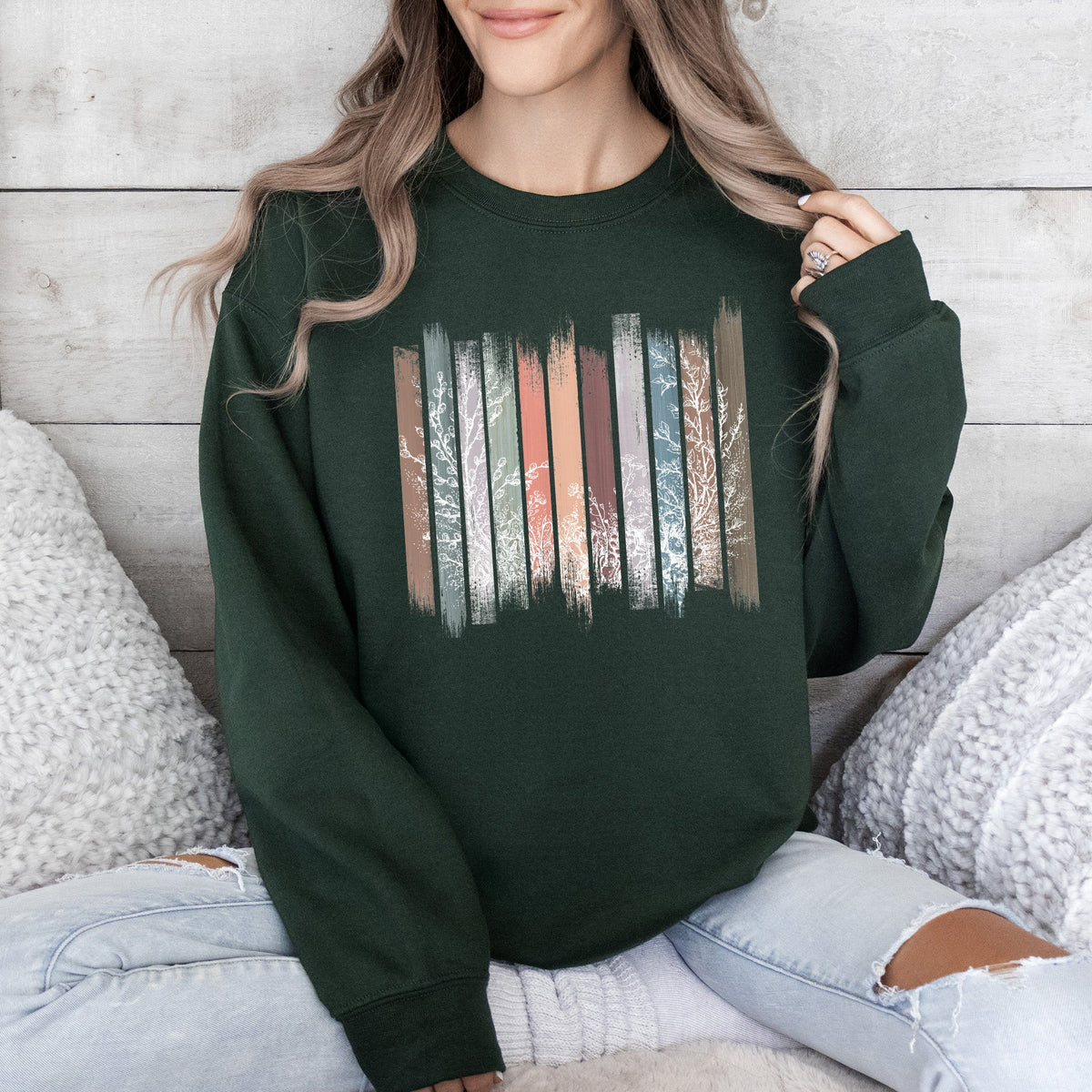 Meadow Vines And Flowers In Nature Botanical Stripes Garden Meadow Bloom Pastoral Scene Sweatshirt