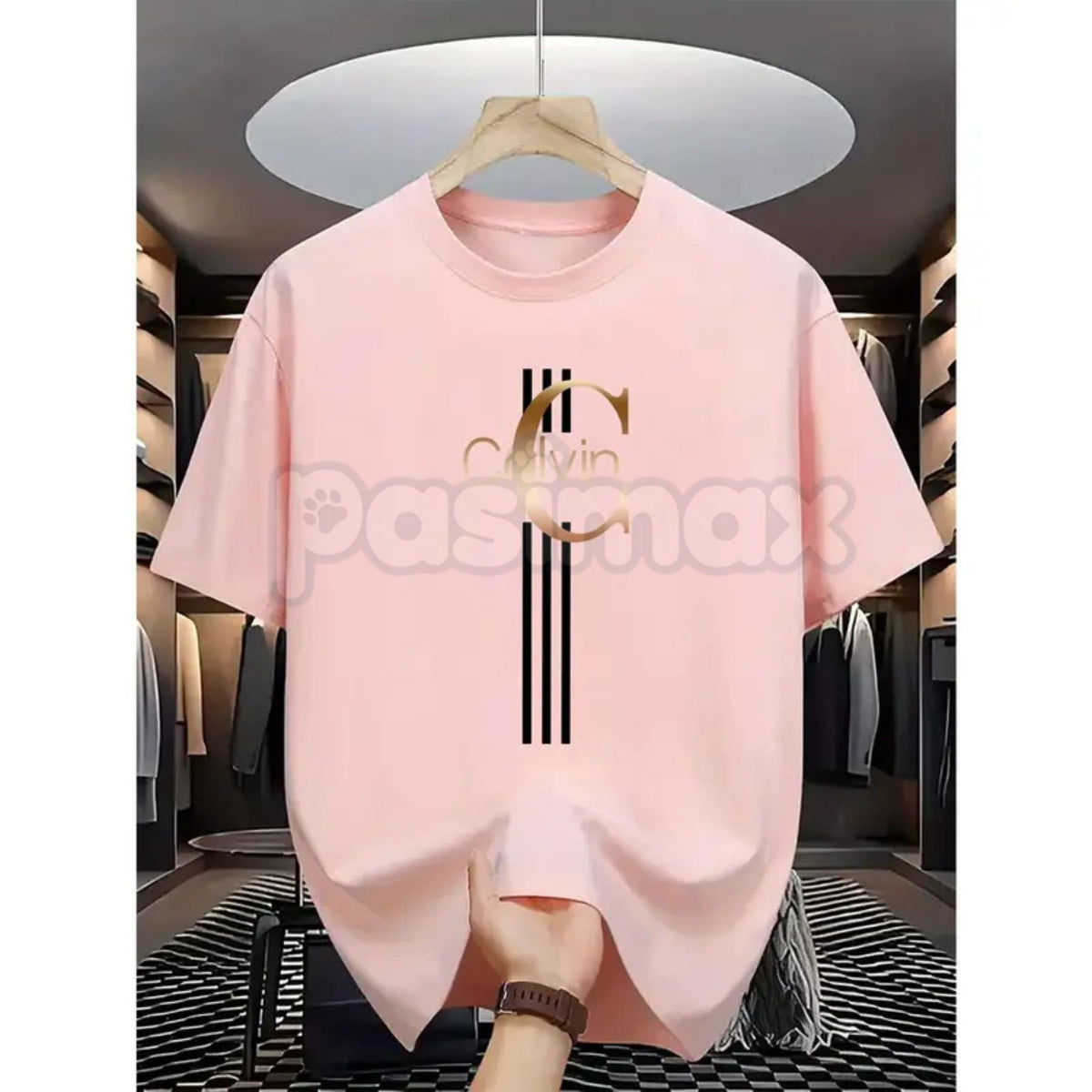 Men's Casual Calvin Print T-Shirt - Black & Gold Stripes Streetwear Tee, Comfortable Summer Crew Neck Top, Modern Urban Graphic Daily Essential Apparel