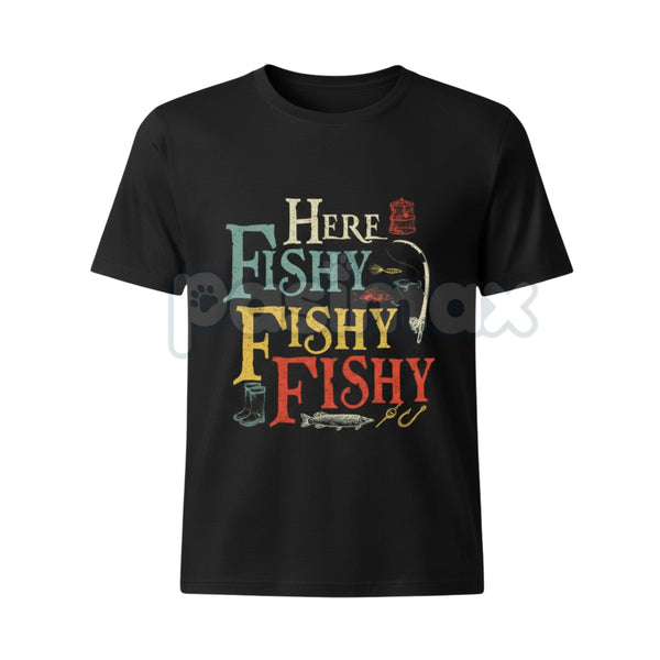 Men's "Here Fishy Fishy" Angler T-Shirt - Dedicated Fisherman Humor Tee, Salty Sea Dog Graphic Shirt, Outdoor Sportswear Gift