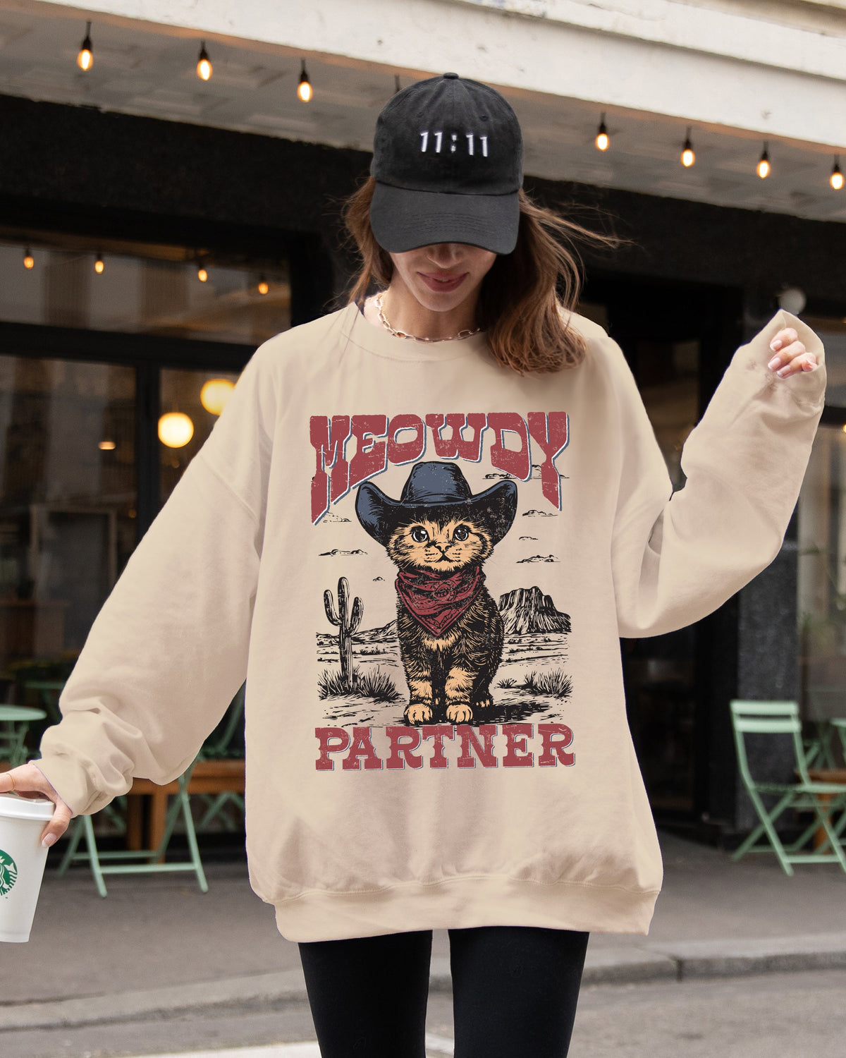 Meowdy Partner Cowboy Cat Cowgirl Howdy Yee Haw Western Country Cozy Classic Sweatshirt