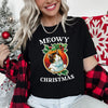 Meowy Christmas Retro Cat Festive Paws Silhouette Holiday Theme Vintage Nostalgic Pop Art Graphic Tee