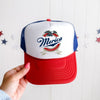 Merica Beer Patriotic American Flag Edition Vintage Distressed Graphic Trucker Hat