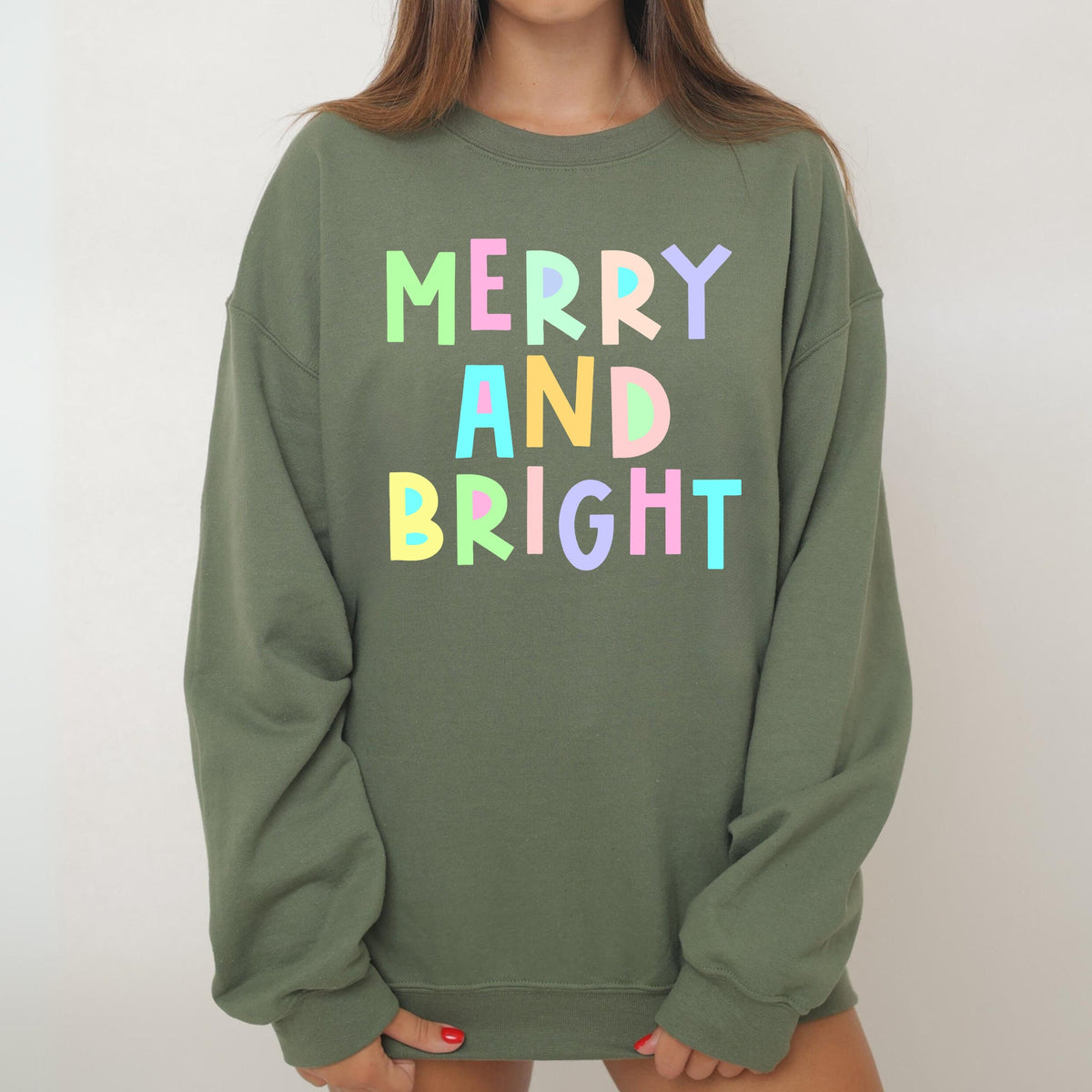 Merry And Bright Christmas Pastel Positive Sarcastic Mom Gift Mental Health Support Sweatshirt