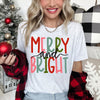 Merry And Bright Retro Text Christmas Cheer Holiday Script Ornament Snowflake Pattern Graphic Tee