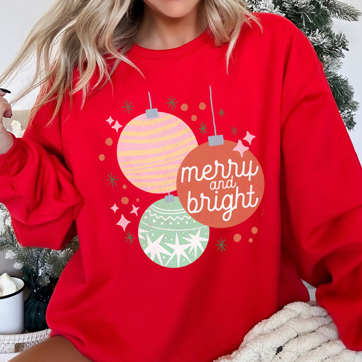 Merry And Bright Pastel Christmas Cozy Holiday Graphic Vintage Style Edition Sweatshirt