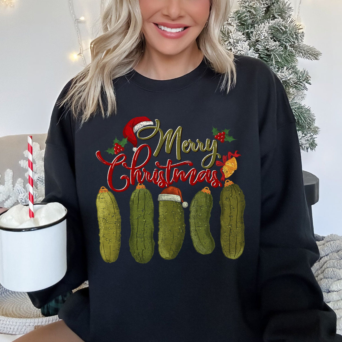 Merry Christmas Pickles Classic Retro Vintage Holiday Seasonal Cheer Festive Sweatshirt