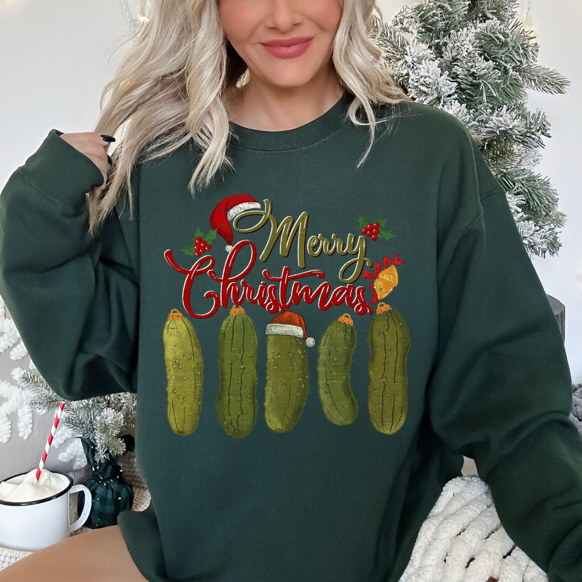 Merry Christmas Pickles Classic Retro Vintage Holiday Seasonal Cheer Festive Sweatshirt