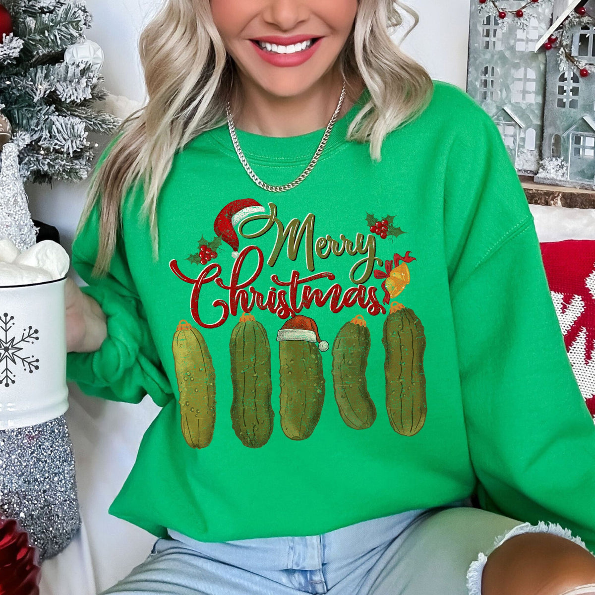 Merry Christmas Pickles Classic Retro Vintage Holiday Seasonal Cheer Festive Sweatshirt