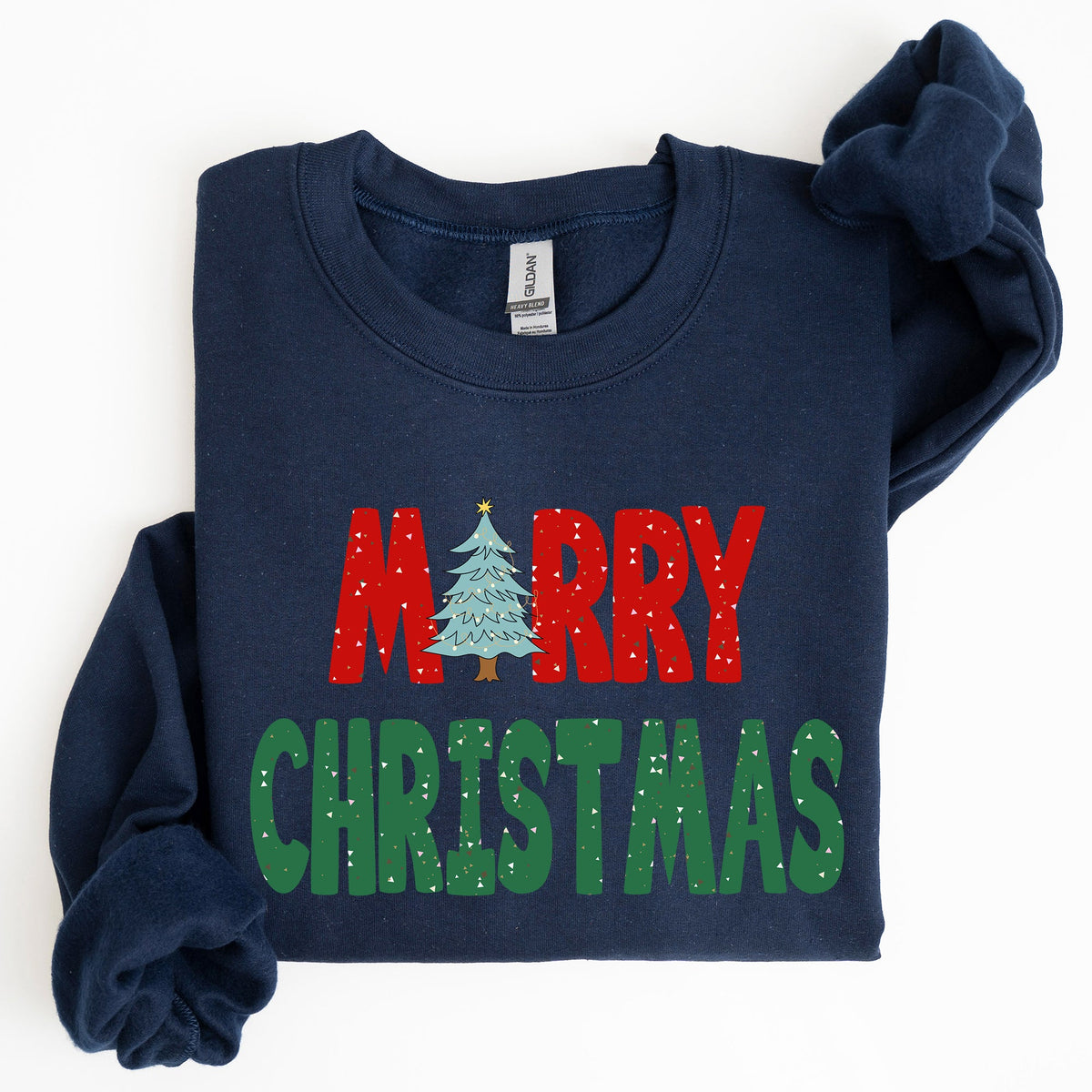 Merry Christmas Tree Vintage Retro Winter Santa Xmas Cozy Festive Holiday Cheer Family Gathering Night Sky Sweatshirt