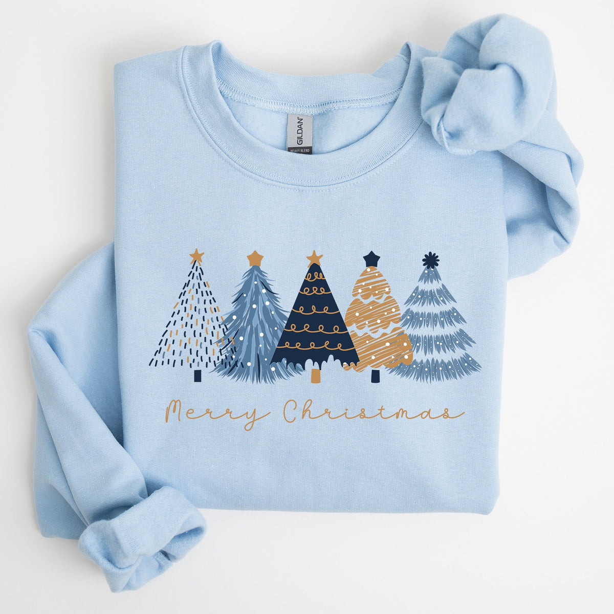Merry Christmas Trees Winter Gold Foil Snow Santa Xmas Festive Holiday Decor Artwork Sweatshirt