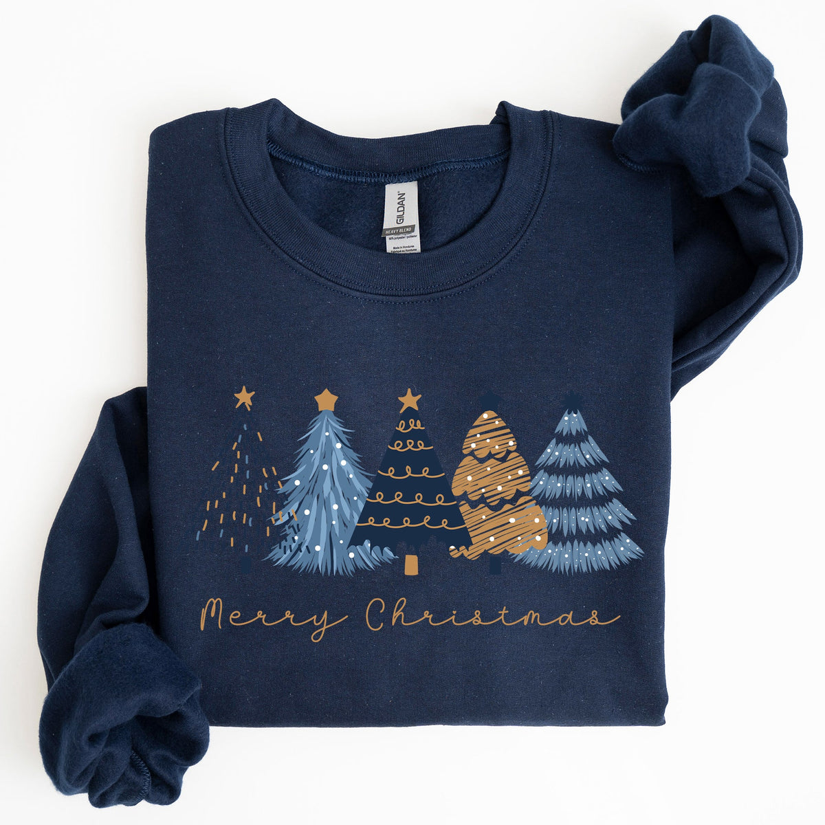 Merry Christmas Trees Winter Gold Foil Snow Santa Xmas Festive Holiday Decor Artwork Sweatshirt
