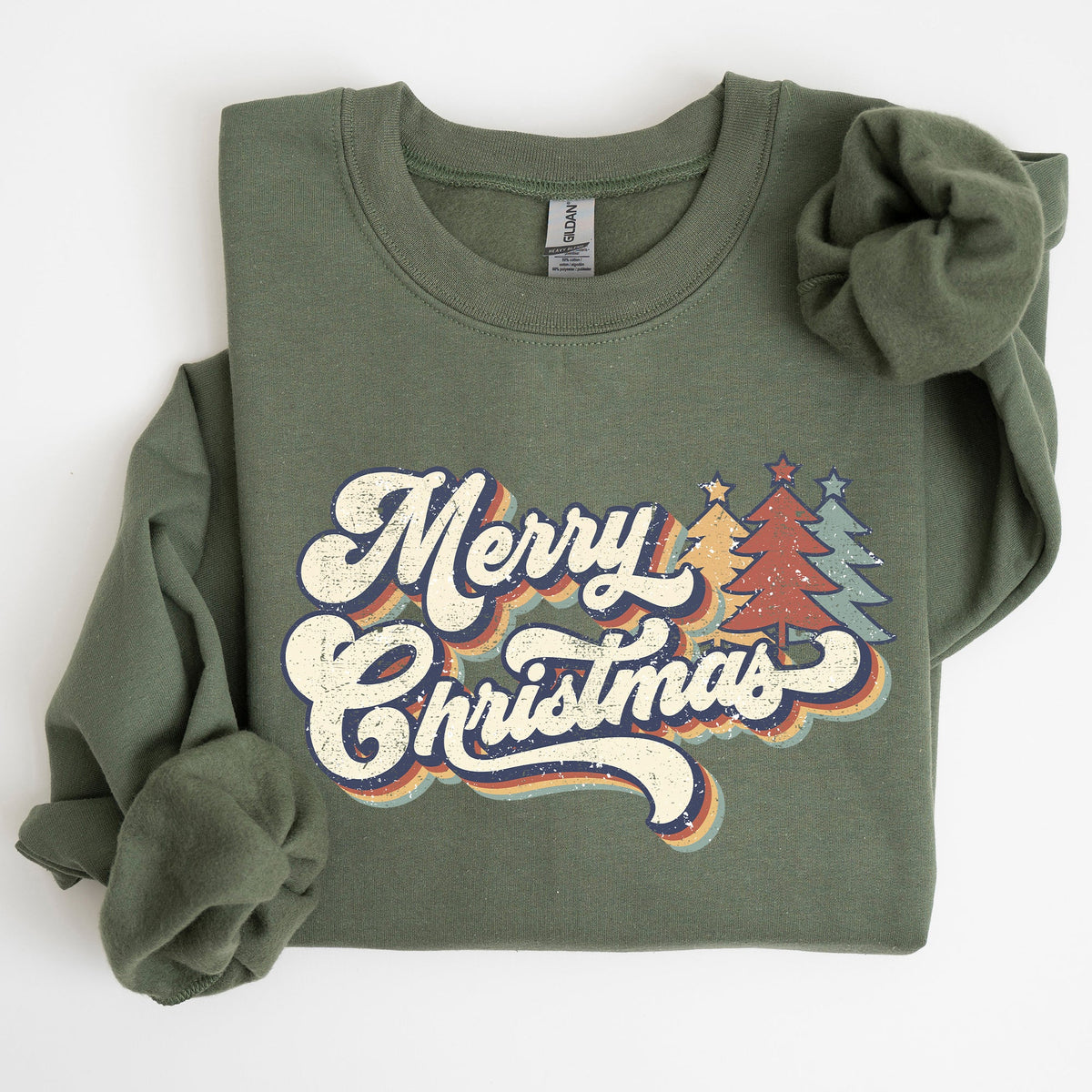 Merry Christmas Colorful Retro Santa Claus Graphic Holiday Season Celebration Edition Sweatshirt