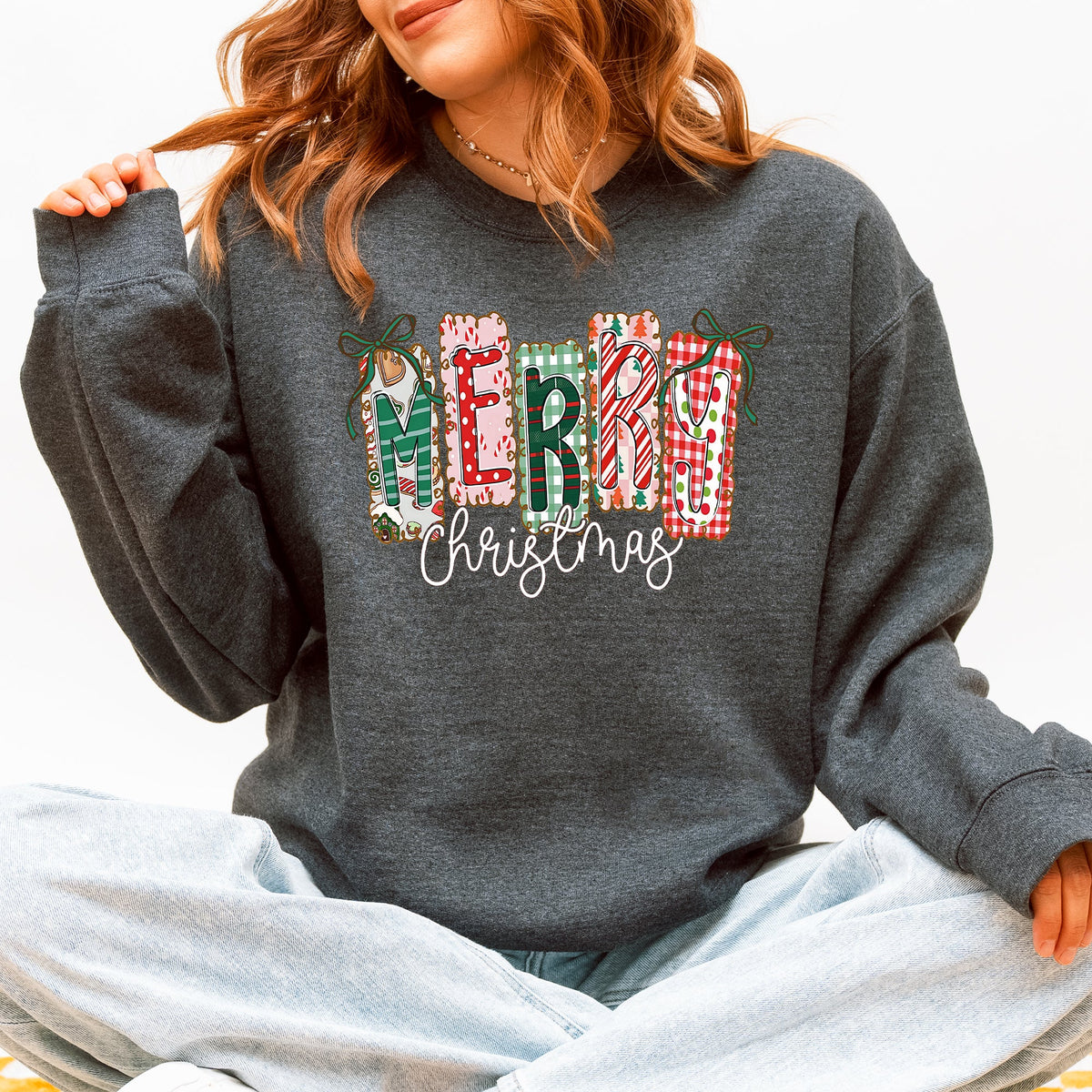 Merry Christmas Colorful Retro Geese Festive Winter Cozy Warm Fleece Lined Graphic Sweatshirt
