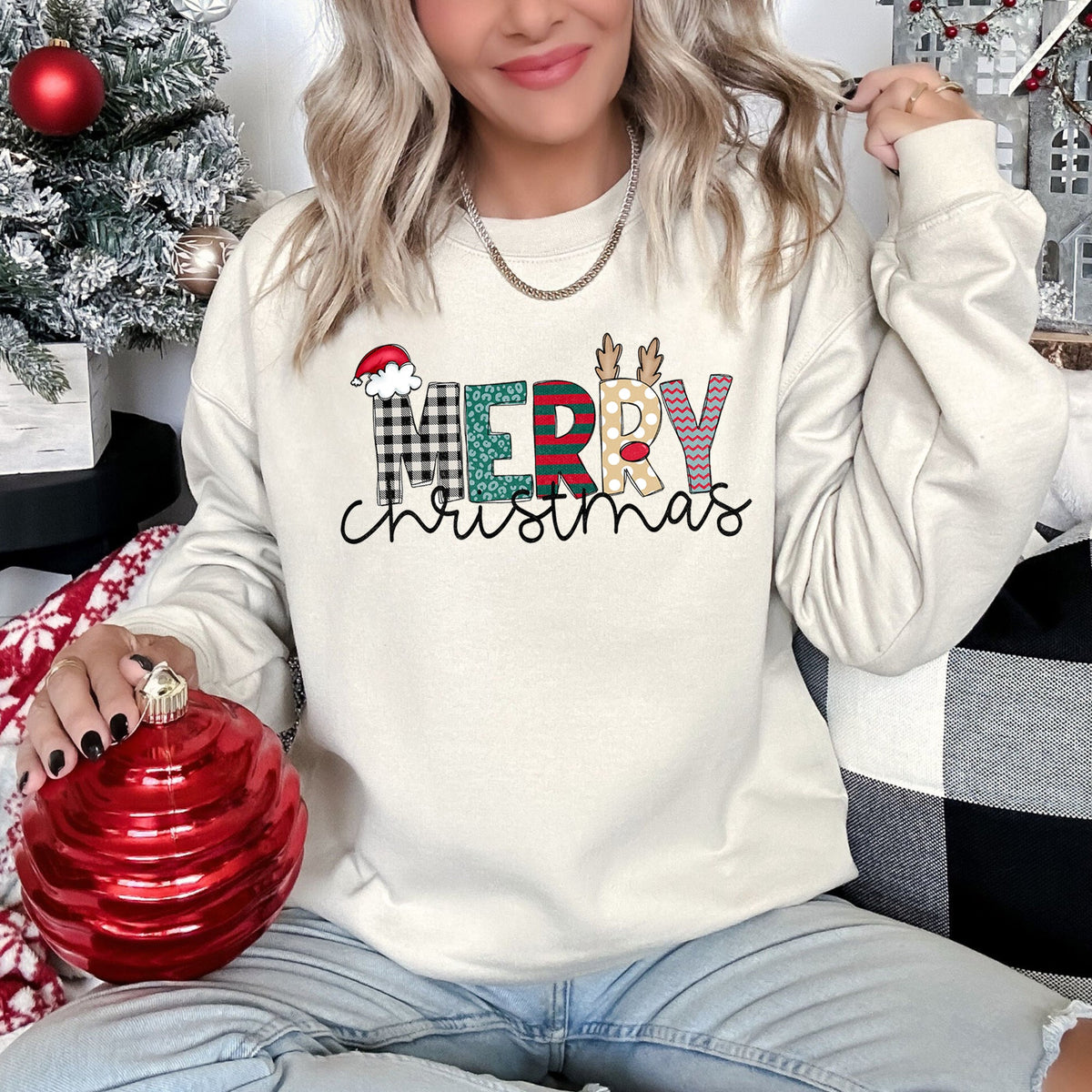 Merry Christmas Festive Greeting With Classic Bold Script Cozy Fleece Lined Sweatshirt