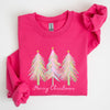 Merry Christmas Pastel Trees Winter Santa Xmas Seasonal Festive Cozy Graphic Sweatshirt