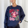 Merry Christmas Pink Floral Festive Garden Bouquets With Winter Snowflakes And Holiday Cheer Sweatshirt