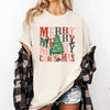 Merry Christmas Retro Tree Holly Santa Winter Xmas Festive Scene Comfort Colors Tee