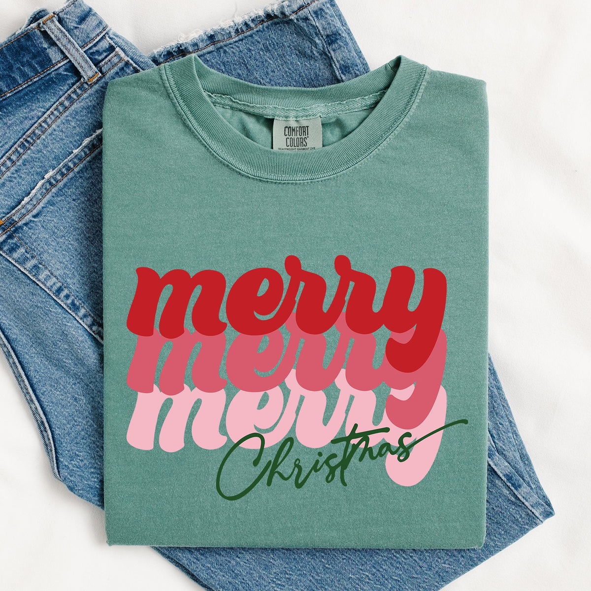 Merry Christmas Retro Classic Red Santa Winter Xmas Holiday Seasonal Comfort Colors Tee