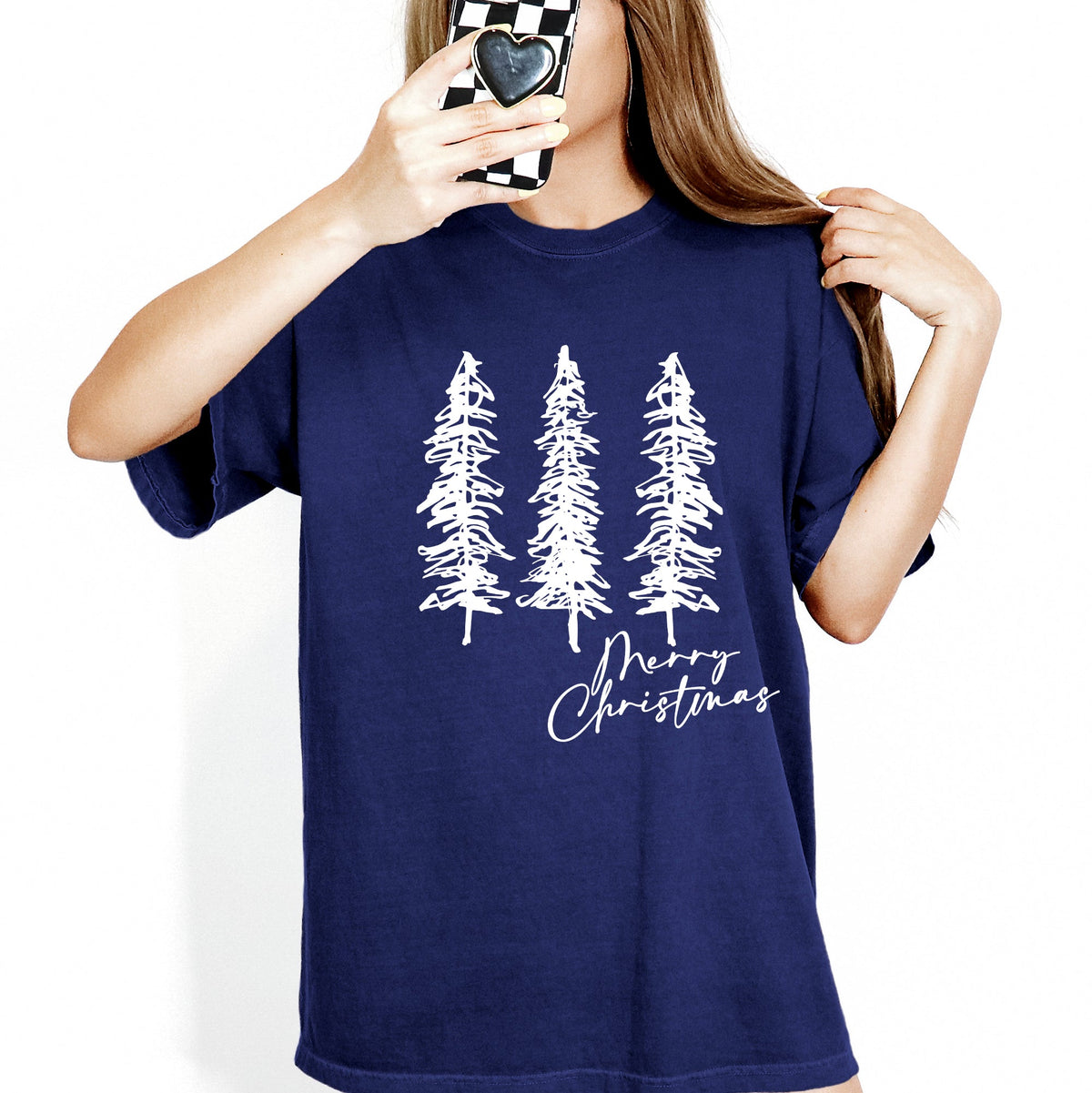 Merry Christmas Sketched Pine Trees Minimalist Winter Snow Scene Comfort Colors Tee