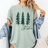 Merry Christmas Sketched Pine Trees Minimalist Winter Snow Scene Comfort Colors Tee
