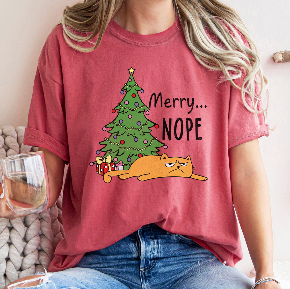 Merry Nope Funny Cat Christmas Holiday Laughs Edition For Cat Lovers And Cozy Season Wear Comfort Colors Tee