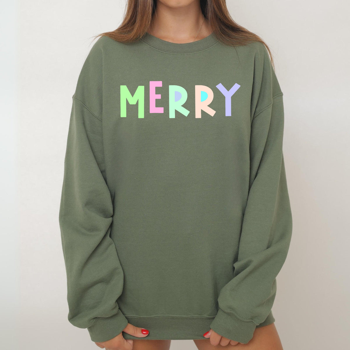 Merry Positivity Sarcastic Mental Health Graphic Bold Statement Crewneck Sweatshirt