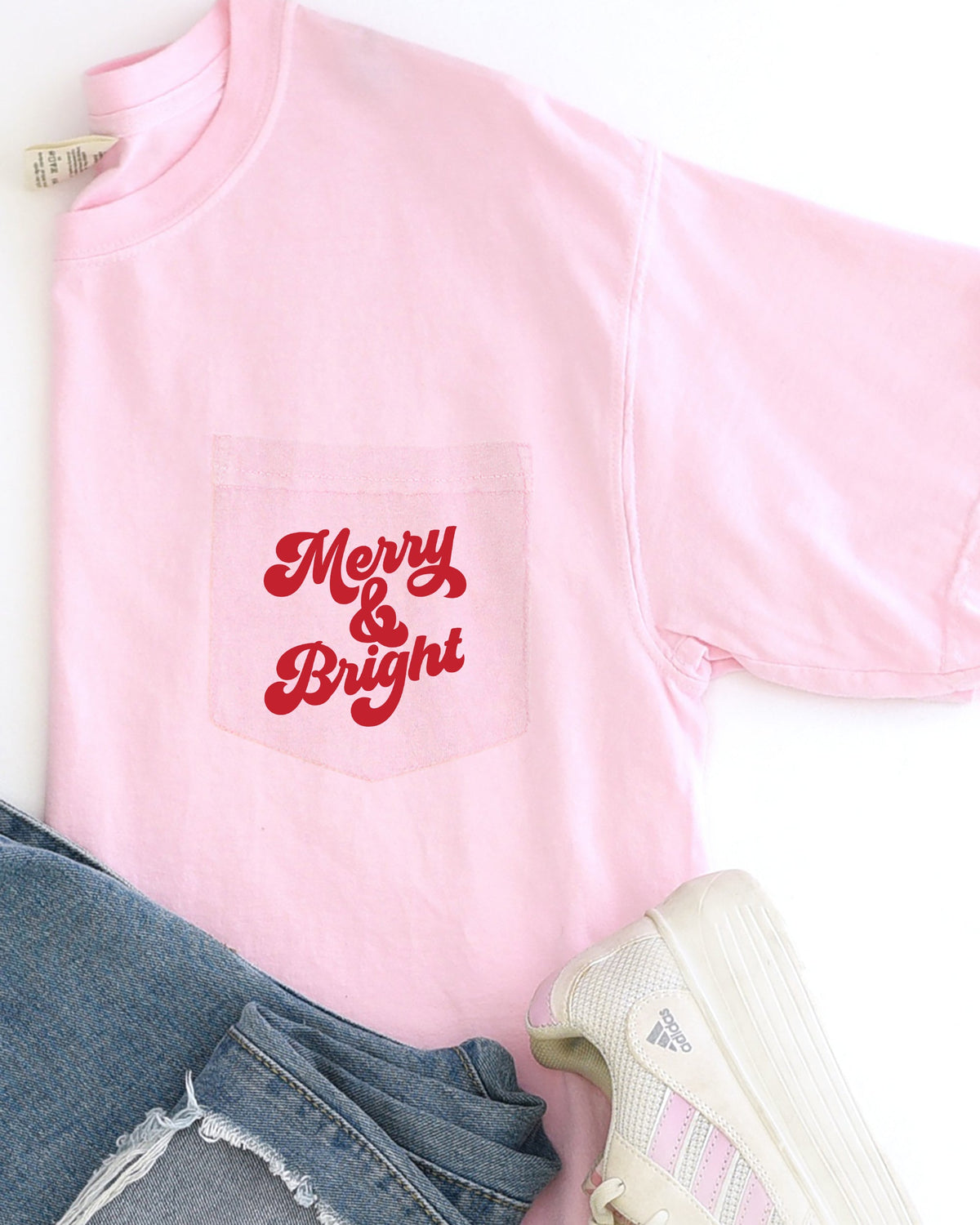 Merry And Bright Christmas Santa Winter Snow Xmas Pocket Graphic Comfort Colors Tee