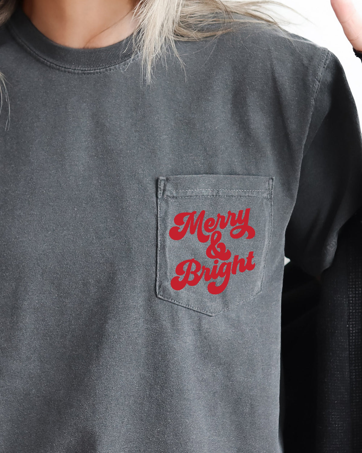 Merry And Bright Christmas Santa Winter Snow Xmas Pocket Graphic Comfort Colors Tee