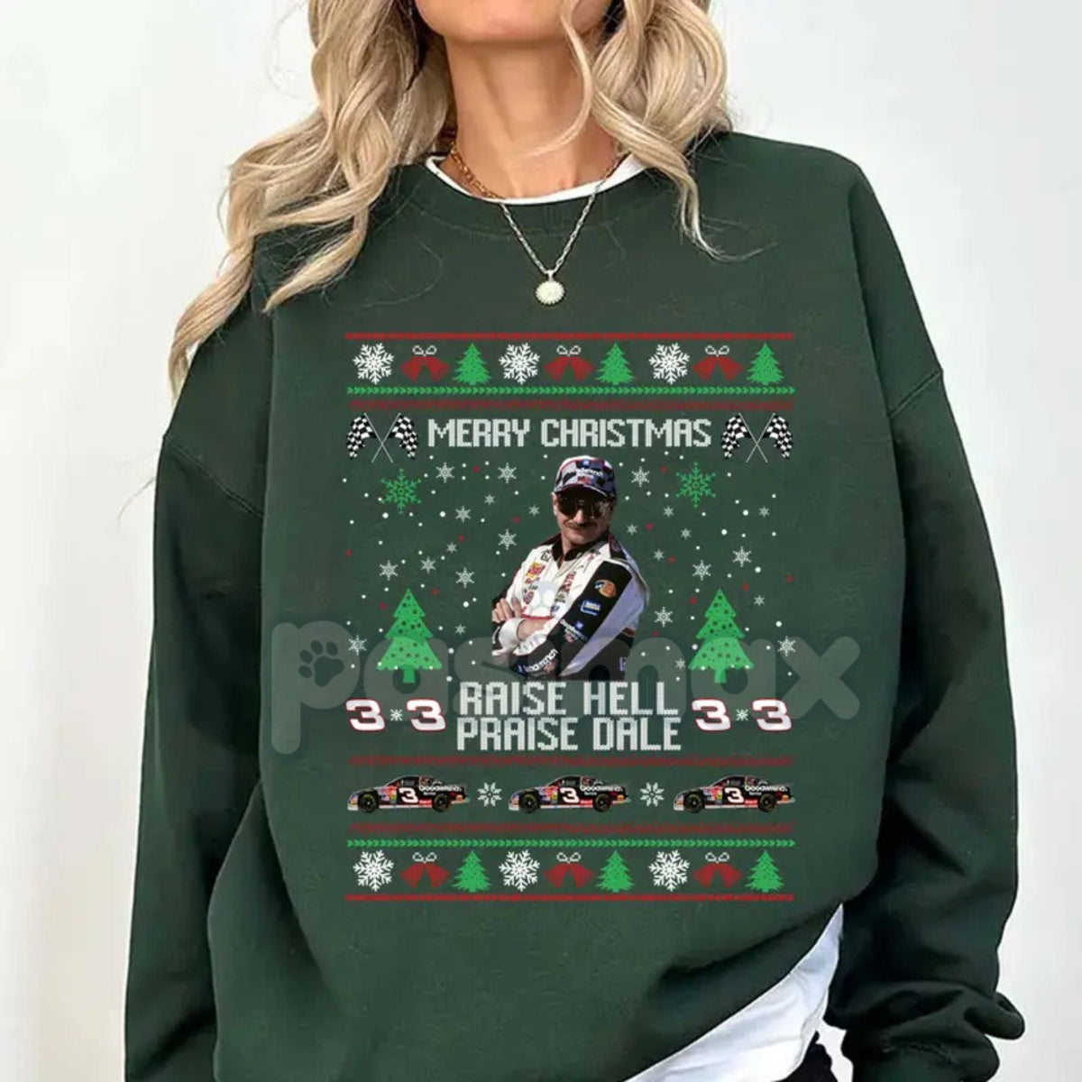 Merry Christmas Raise Hell Praise Dale Sweatshirt | Funny NASCAR Dale Earnhardt Holiday Jumper | Rebel Fan Gift Crewneck